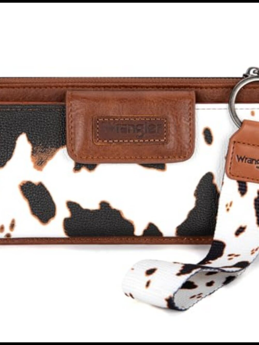Wrangler Cow Print Faux Leather Wristlet Wallet Card Case Zip Coin Purse RFID
